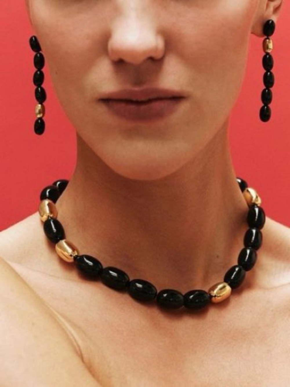 Heaven Mayhem Gold and Black Beaded Necklace and Earrings Set BNWT
